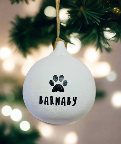 A Paw Print Personalised Ceramic Round Bauble